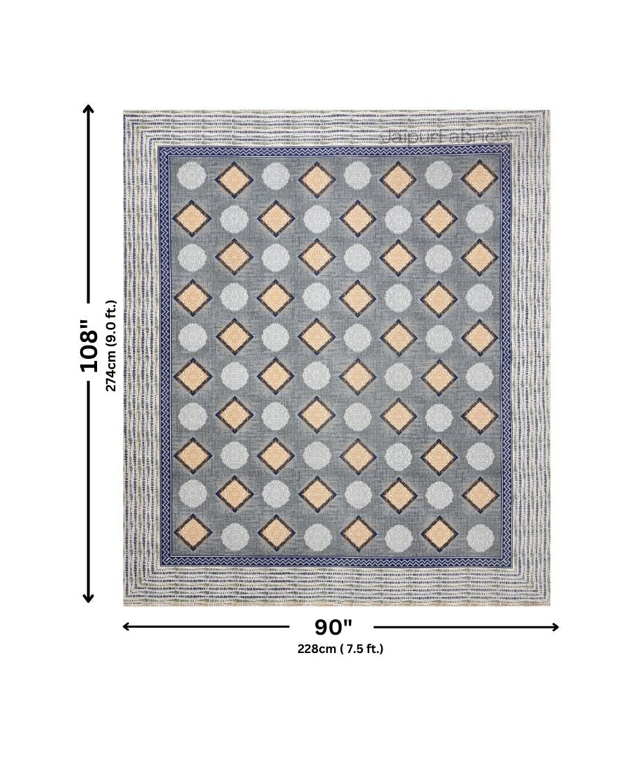 Rustic Grey Diamond Print Pure Cotton Double Bedsheet