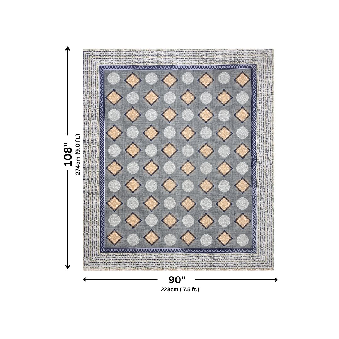Rustic Grey Diamond Print Pure Cotton Double Bedsheet
