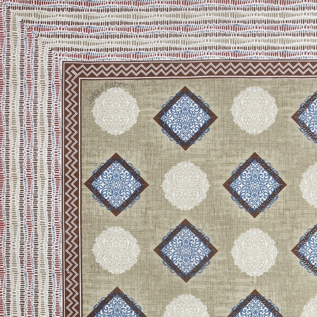 Earthy Beige Diamond Print Pure Cotton Double Bedsheet