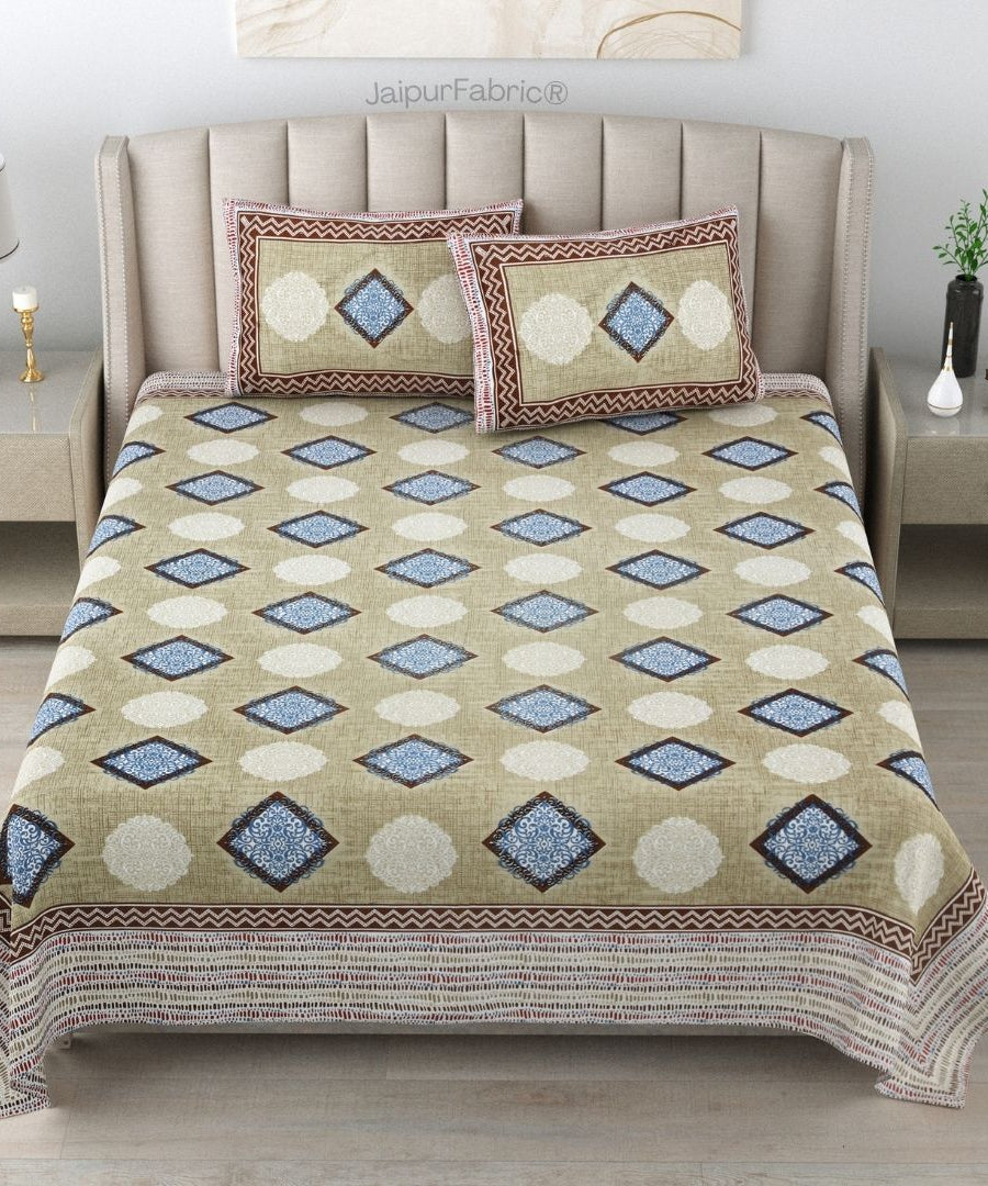 Earthy Beige Diamond Print Pure Cotton Double Bedsheet