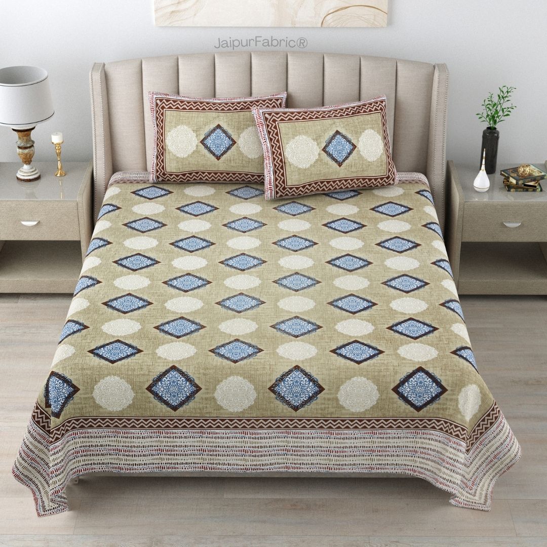 Earthy Beige Diamond Print Pure Cotton Double Bedsheet