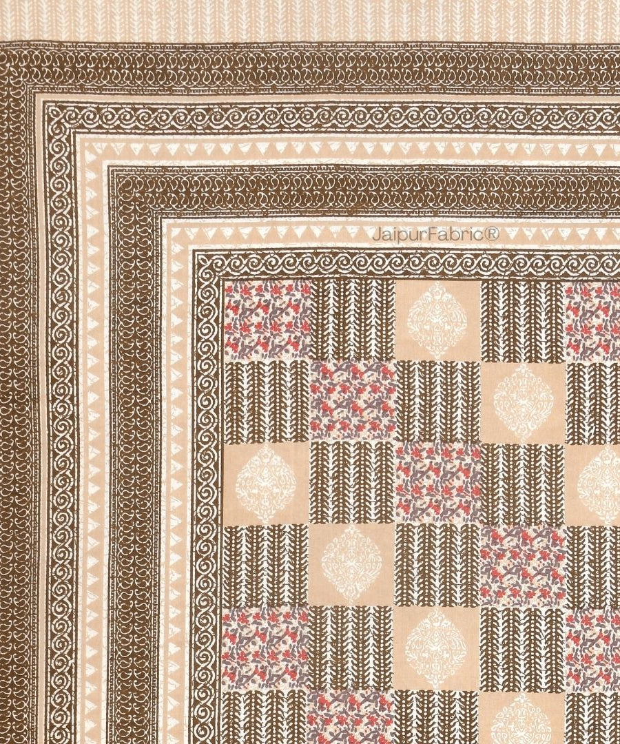 Classic Beige Striped Check Pure Cotton Double Bedsheet