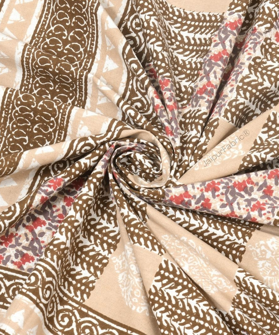 Classic Beige Striped Check Pure Cotton Double Bedsheet