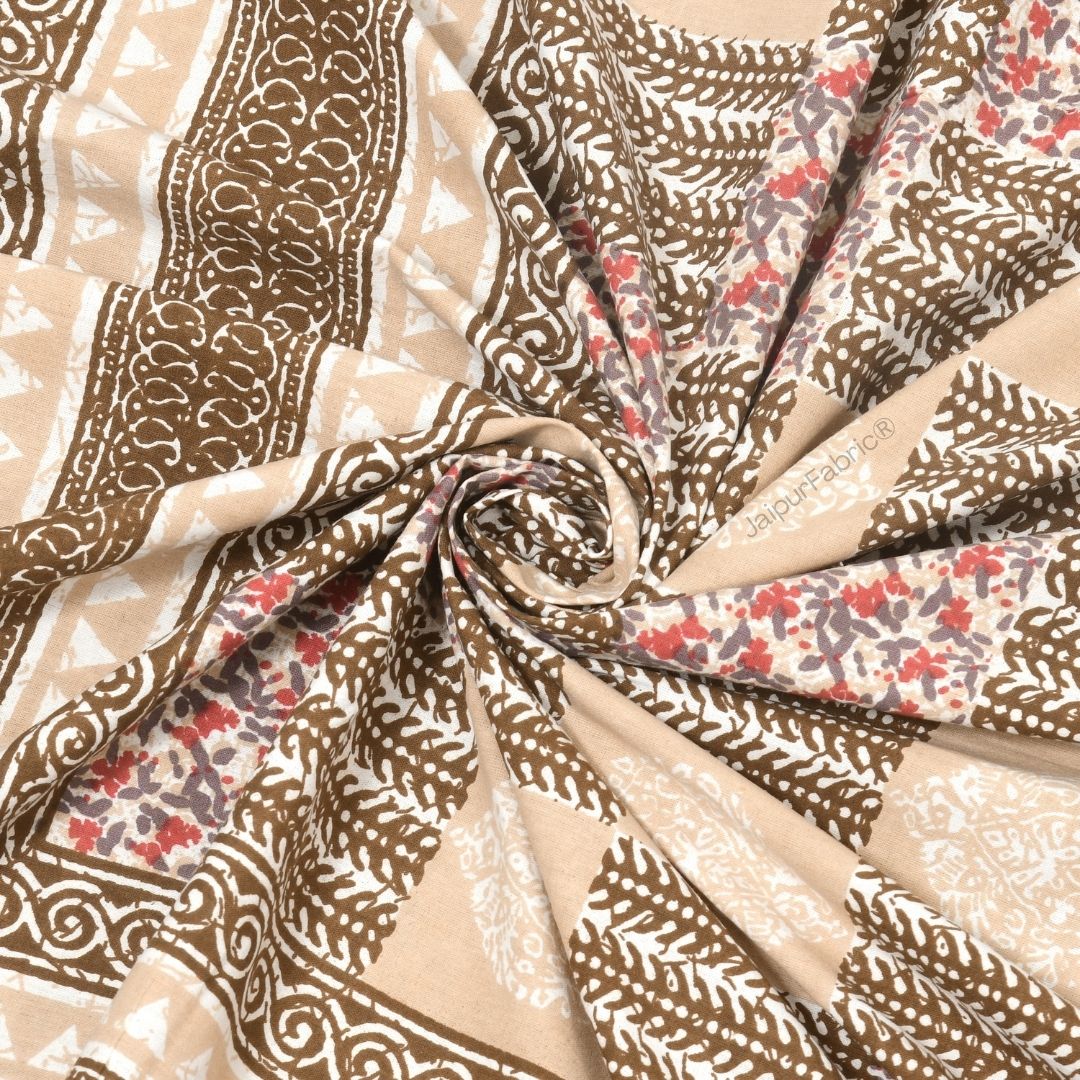 Classic Beige Striped Check Pure Cotton Double Bedsheet