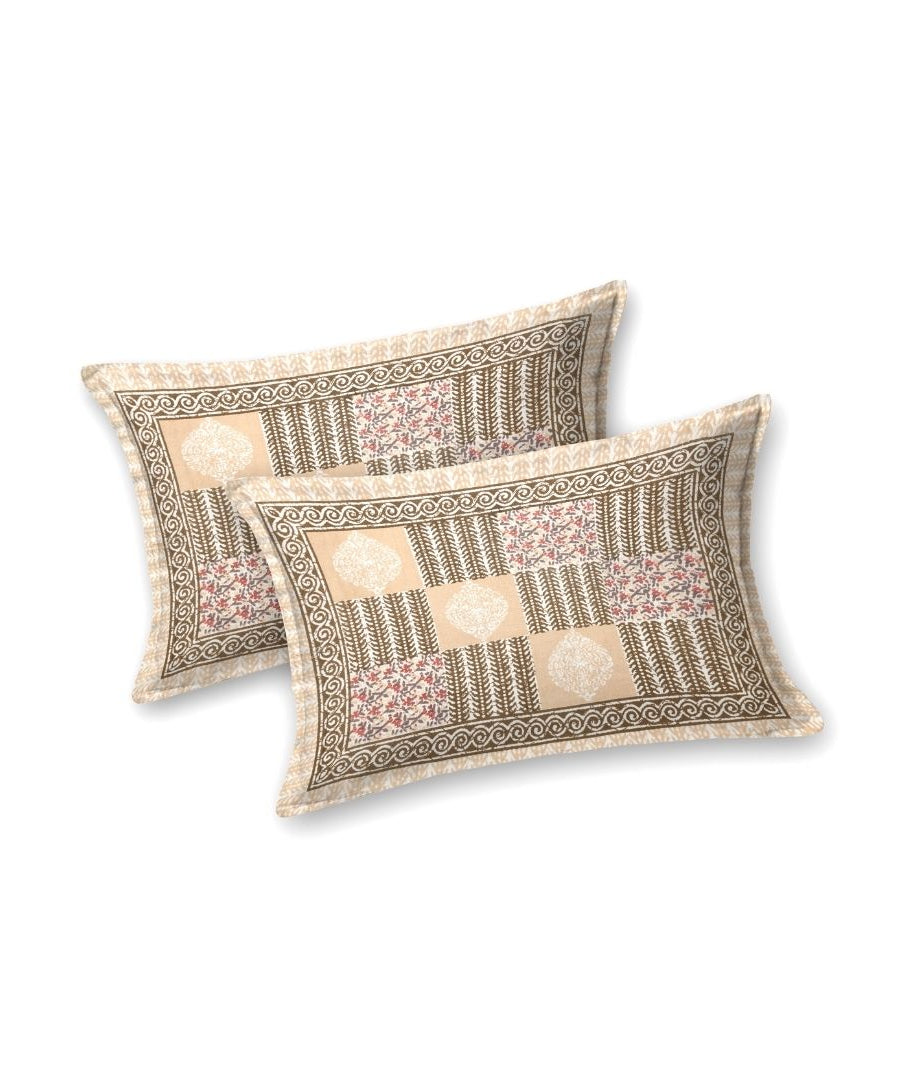 Classic Beige Striped Check Pure Cotton Double Bedsheet