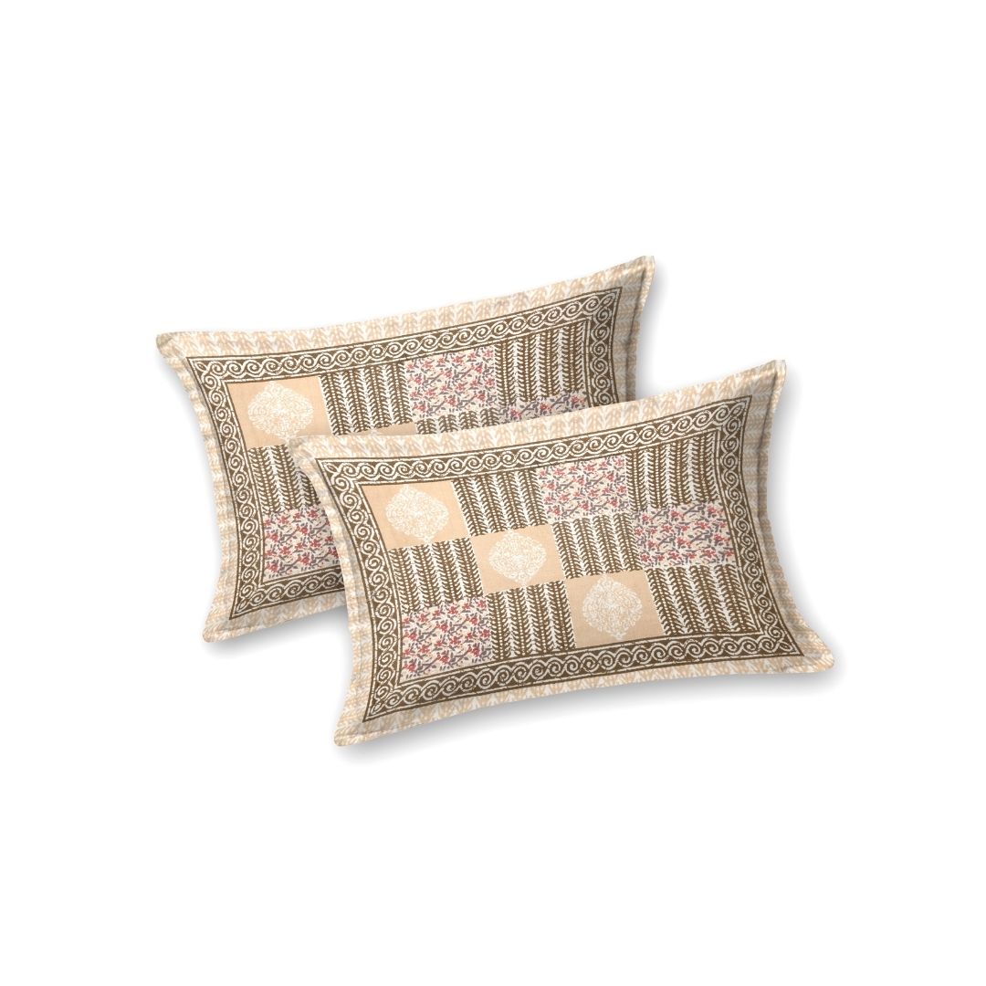 Classic Beige Striped Check Pure Cotton Double Bedsheet