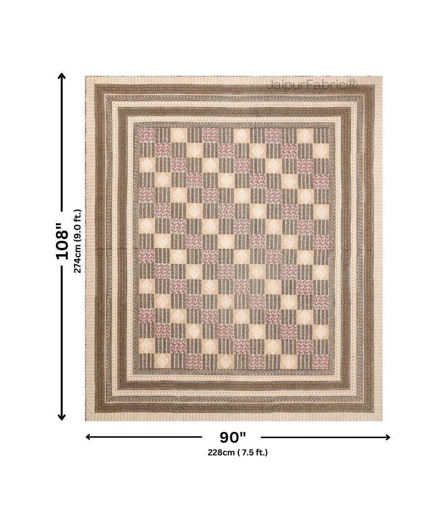 Classic Beige Striped Check Pure Cotton Double Bedsheet