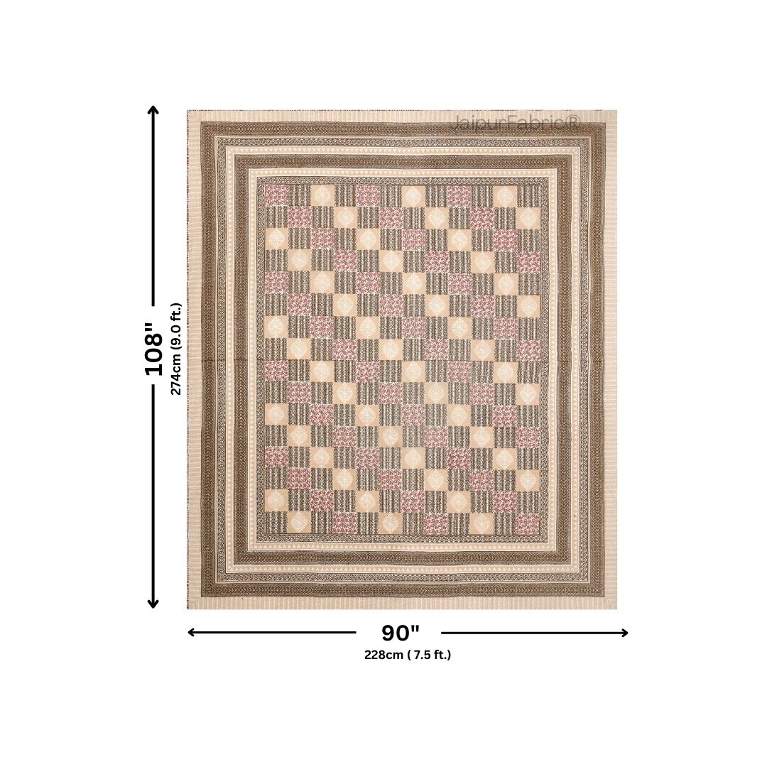 Classic Beige Striped Check Pure Cotton Double Bedsheet