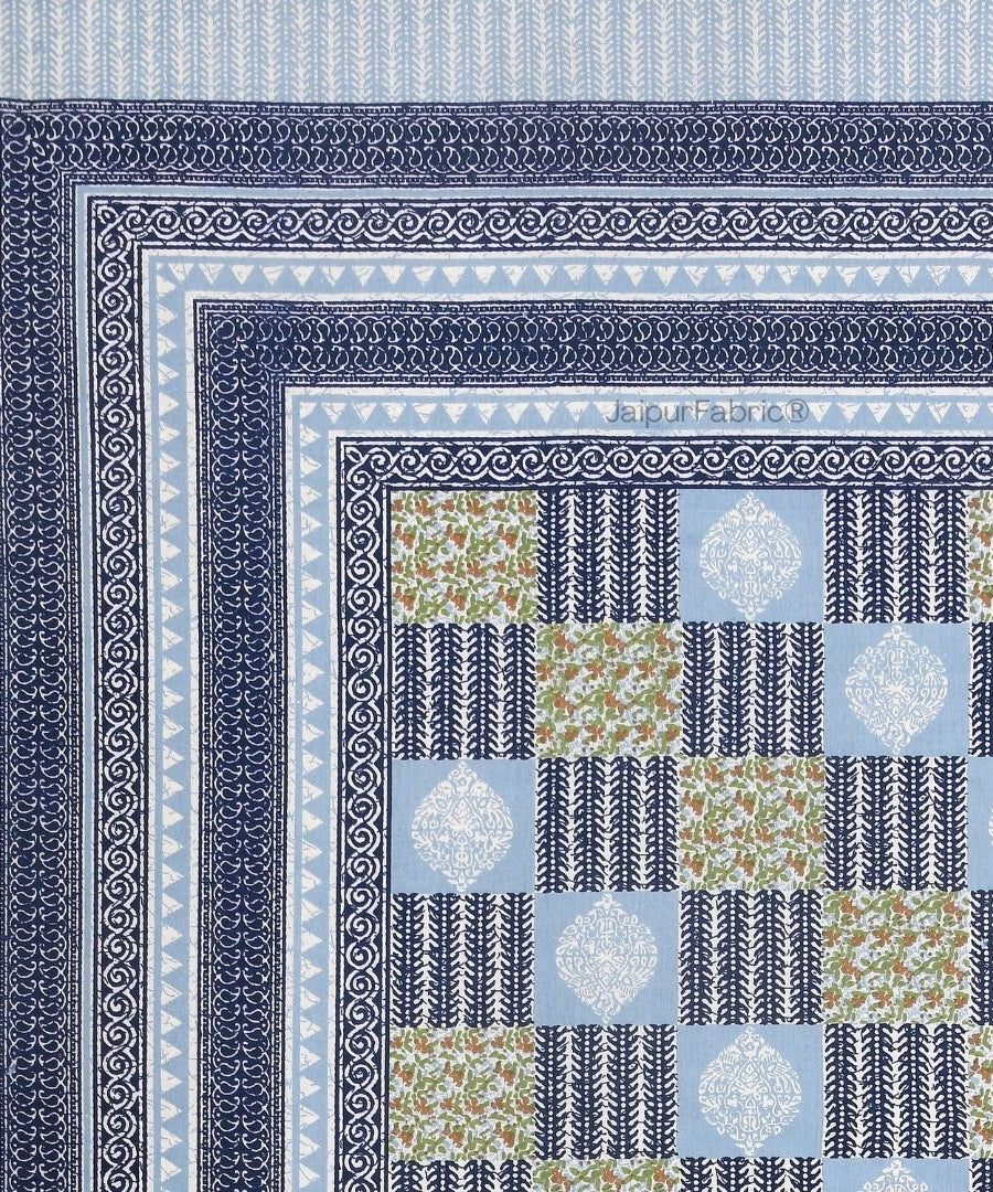 Fresh Blue Striped Check Pure Cotton Double Bedsheet