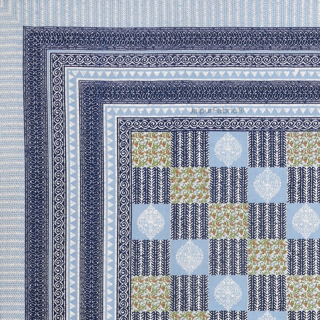 Fresh Blue Striped Check Pure Cotton Double Bedsheet