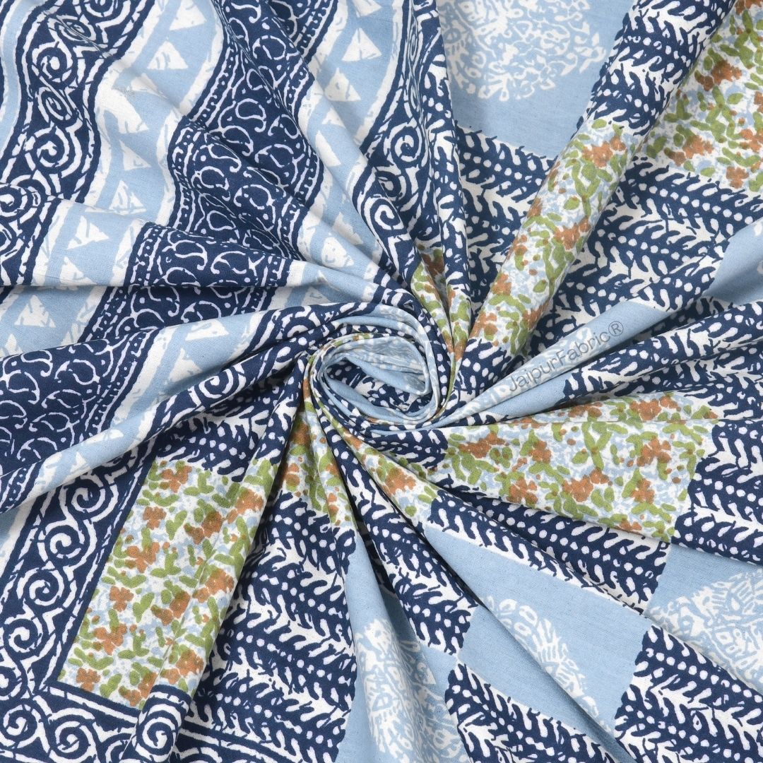 Fresh Blue Striped Check Pure Cotton Double Bedsheet