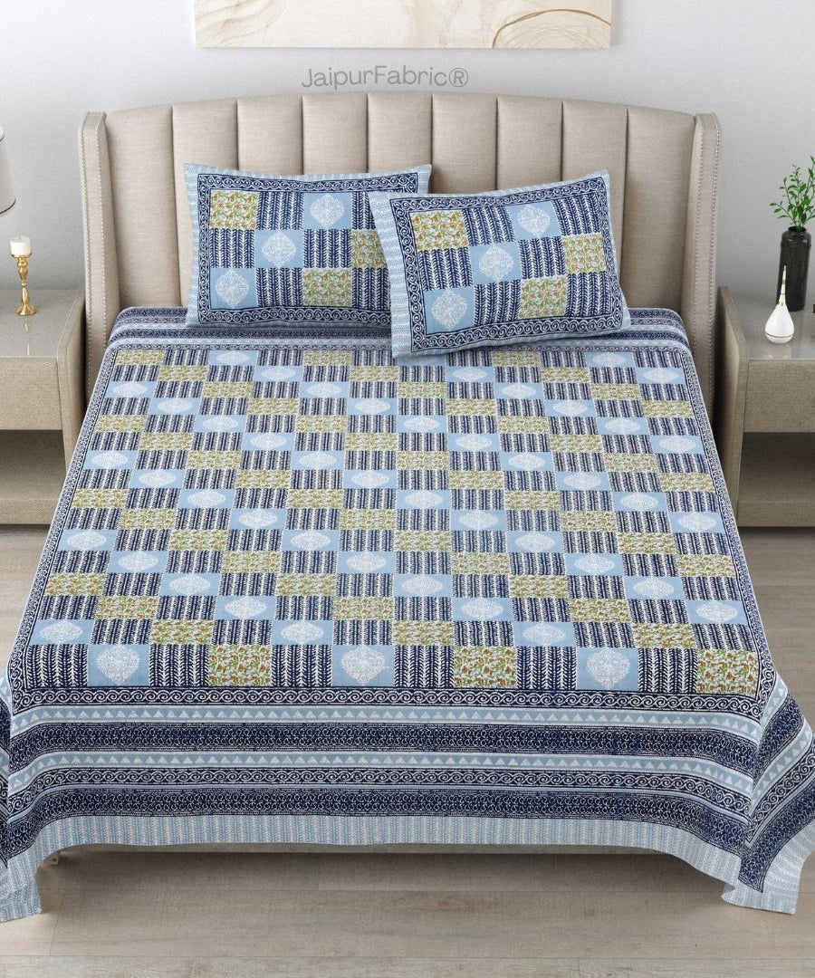 Fresh Blue Striped Check Pure Cotton Double Bedsheet