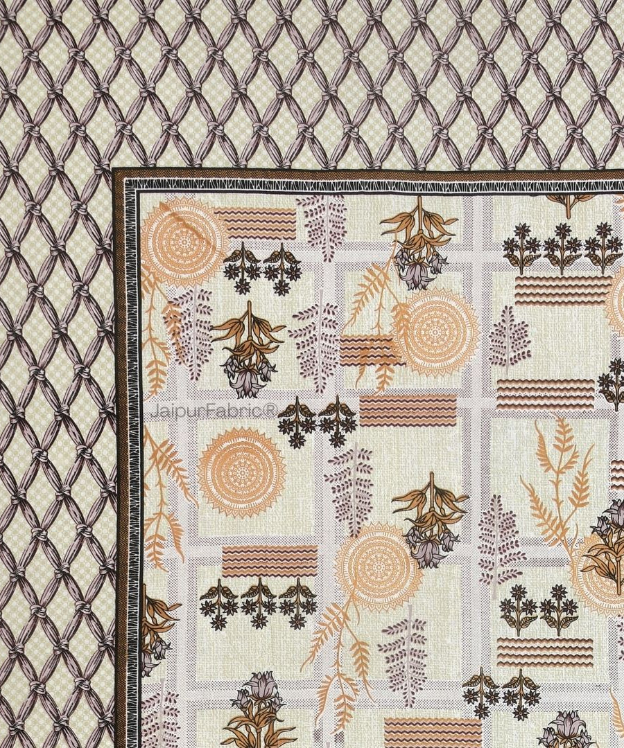 Soft Pastel Check Golden Brown Pure Cotton Double Bedsheet