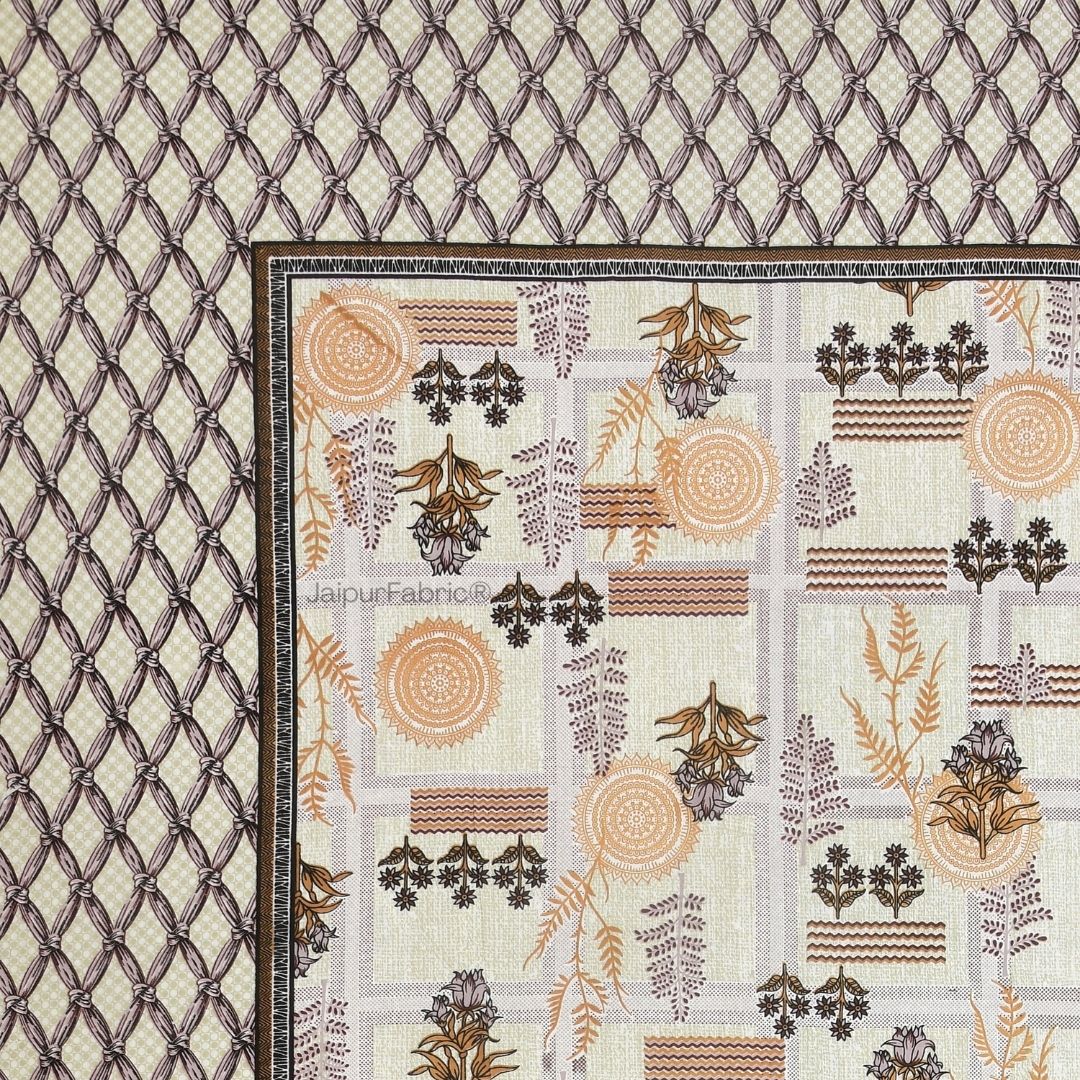 Soft Pastel Check Golden Brown Pure Cotton Double Bedsheet