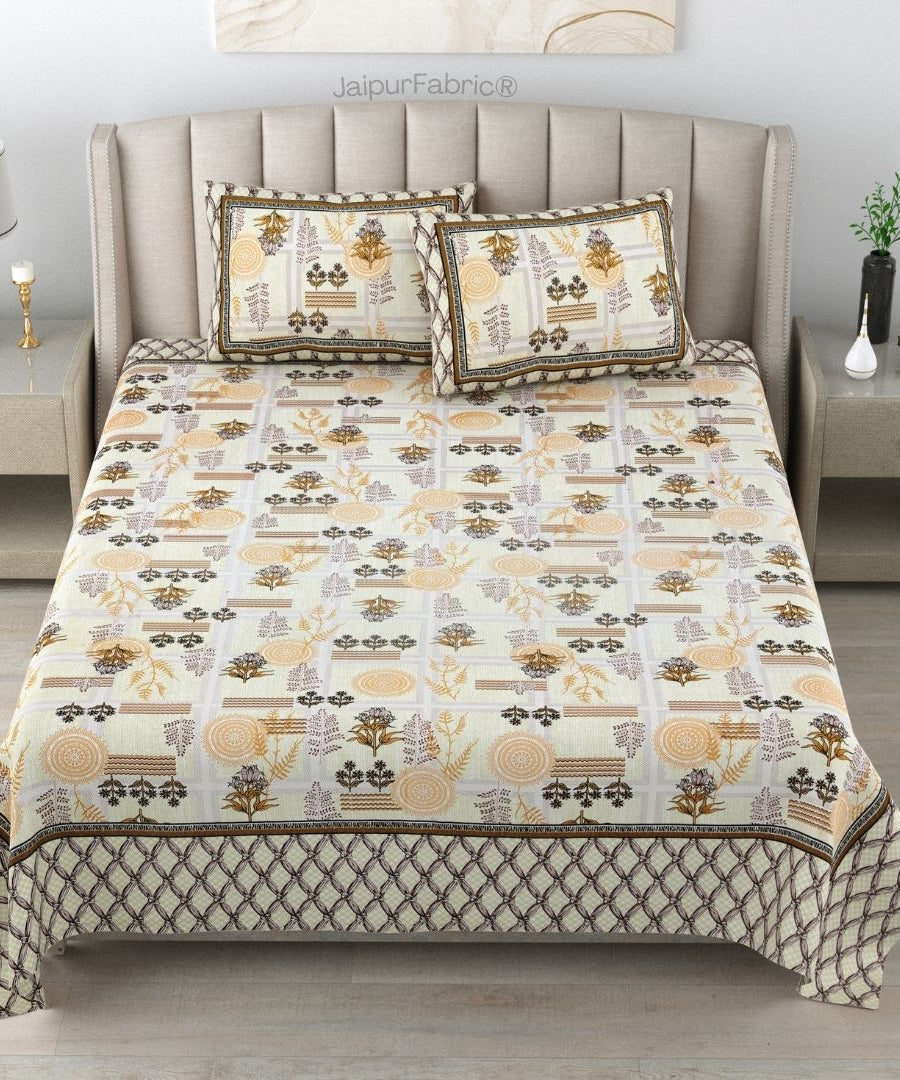 Soft Pastel Check Golden Brown Pure Cotton Double Bedsheet