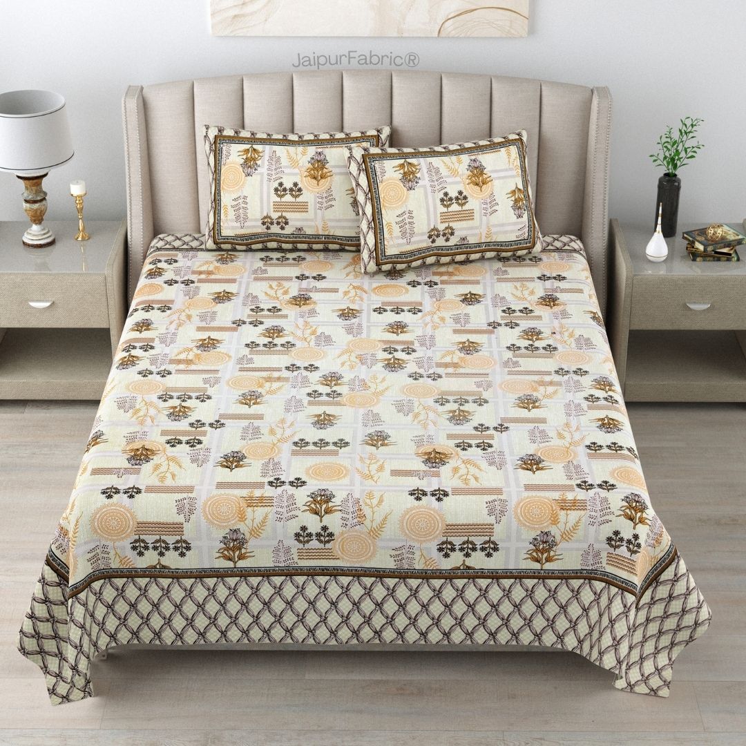 Soft Pastel Check Golden Brown Pure Cotton Double Bedsheet