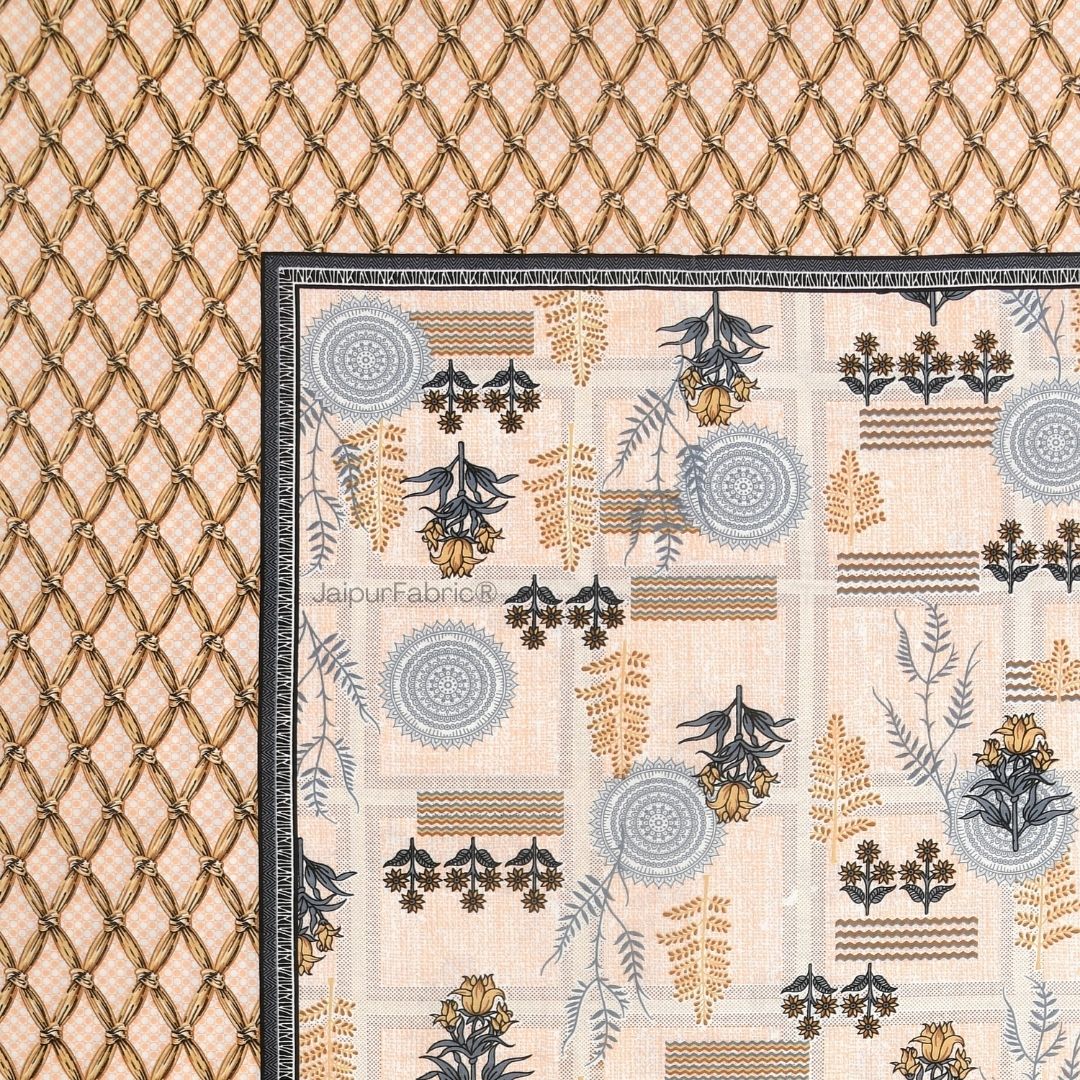 Soft Pastel Check Golden Beige Pure Cotton Double Bedsheet