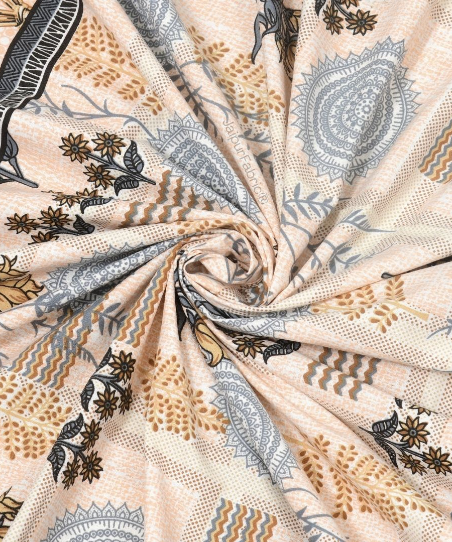 Soft Pastel Check Golden Beige Pure Cotton Double Bedsheet