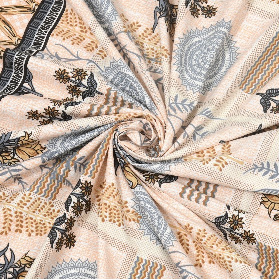 Soft Pastel Check Golden Beige Pure Cotton Double Bedsheet