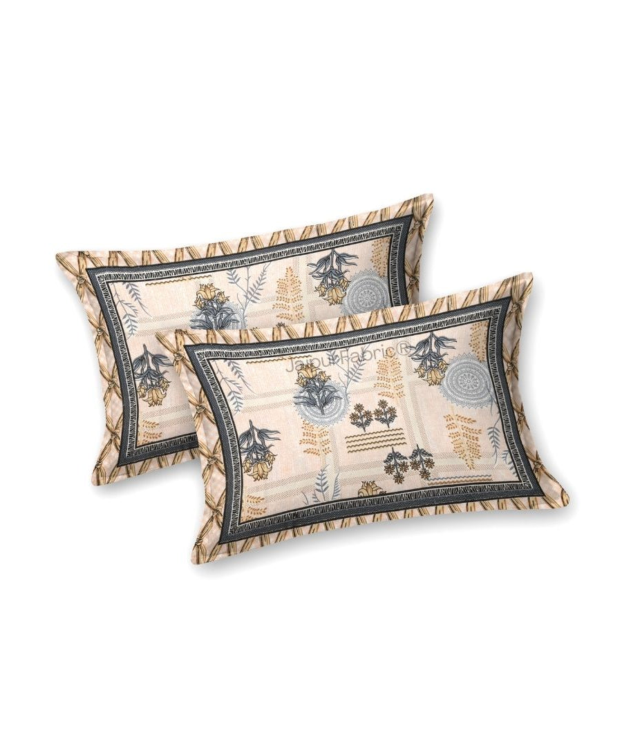 Soft Pastel Check Golden Beige Pure Cotton Double Bedsheet