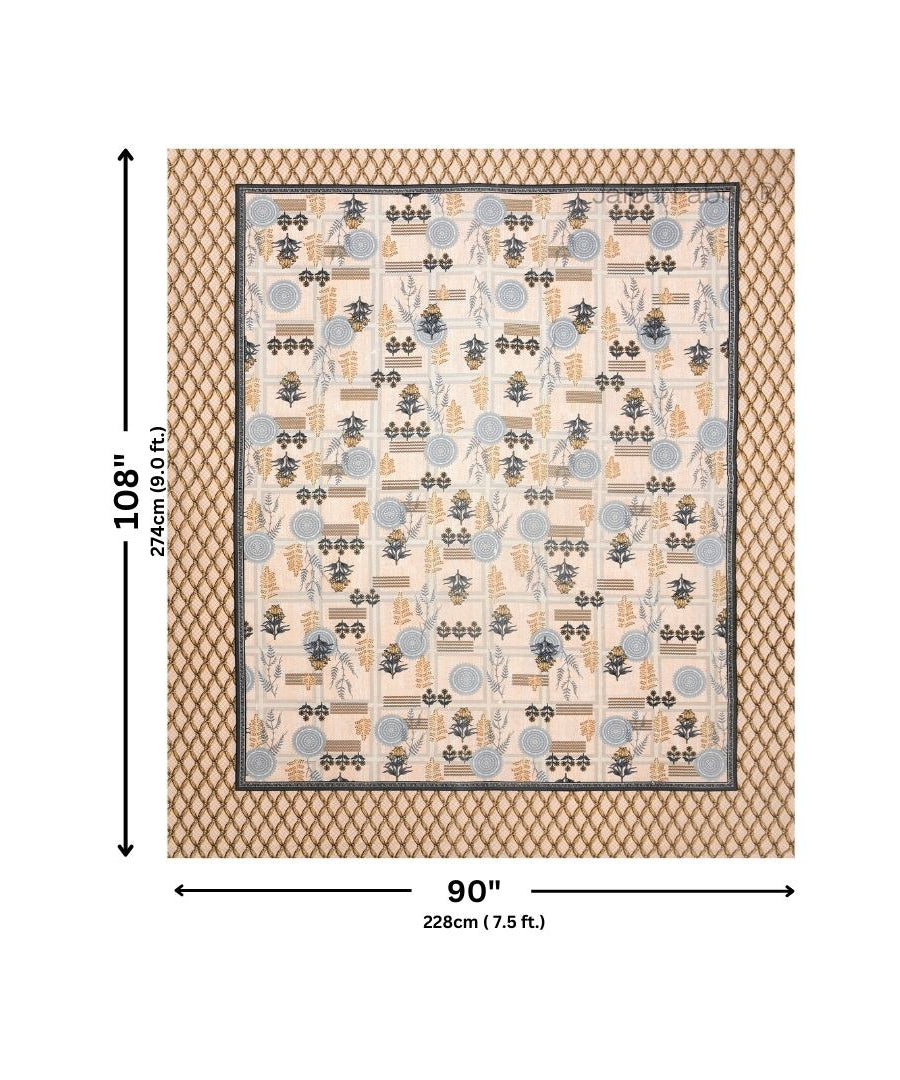 Soft Pastel Check Golden Beige Pure Cotton Double Bedsheet