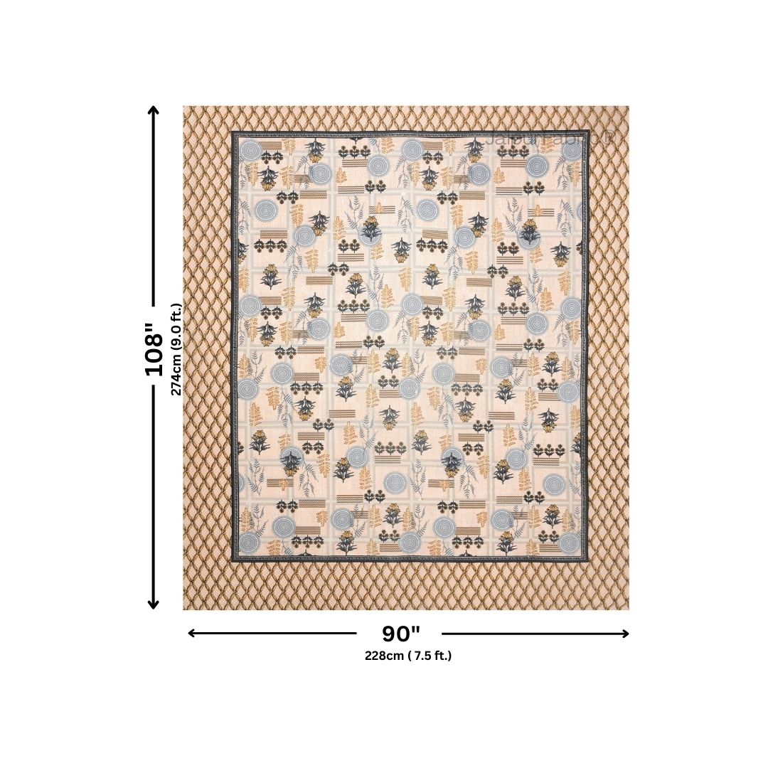 Soft Pastel Check Golden Beige Pure Cotton Double Bedsheet