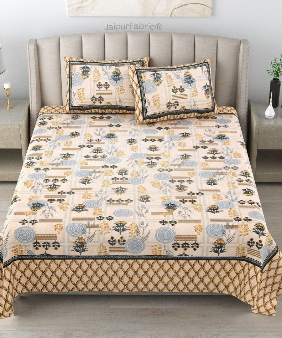 Soft Pastel Check Golden Beige Pure Cotton Double Bedsheet