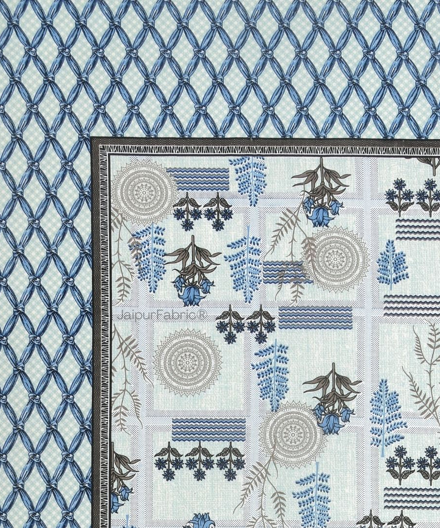 Soft Pastel Check Ocean Blue Pure Cotton Double Bedsheet