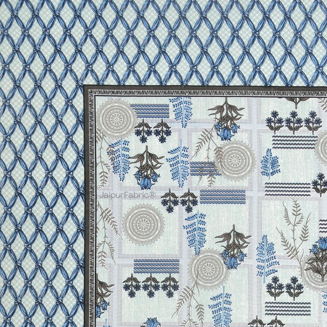 Soft Pastel Check Ocean Blue Pure Cotton Double Bedsheet