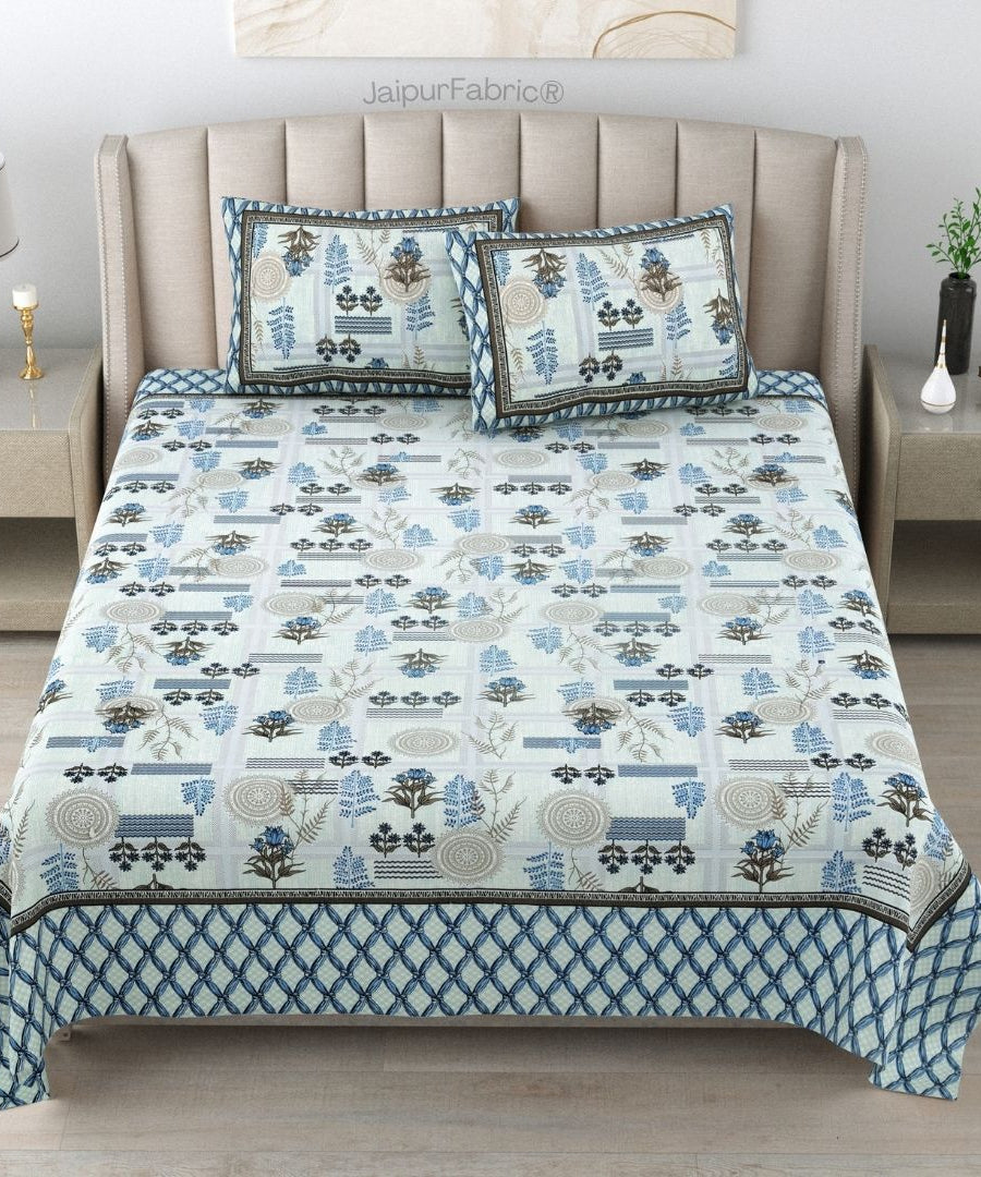 Soft Pastel Check Ocean Blue Pure Cotton Double Bedsheet