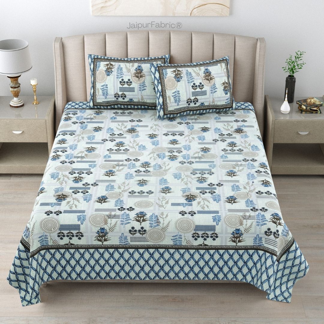Soft Pastel Check Ocean Blue Pure Cotton Double Bedsheet
