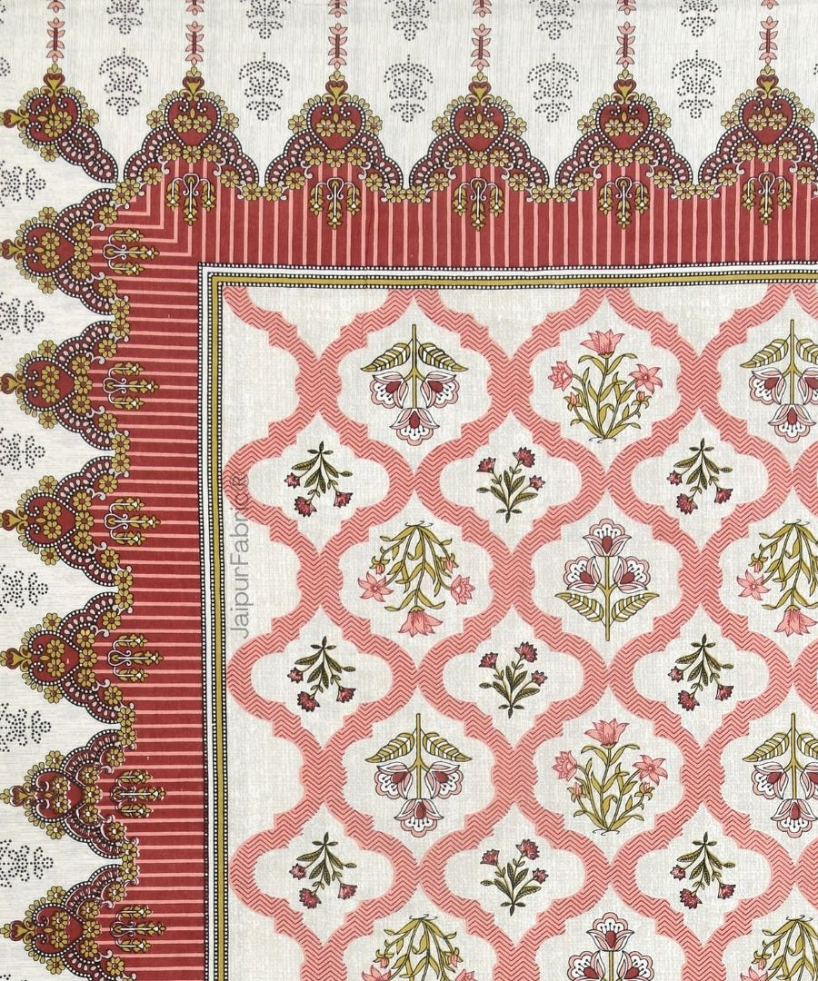 Timeless Red Floral Block Print Pure Cotton Double Bedsheet