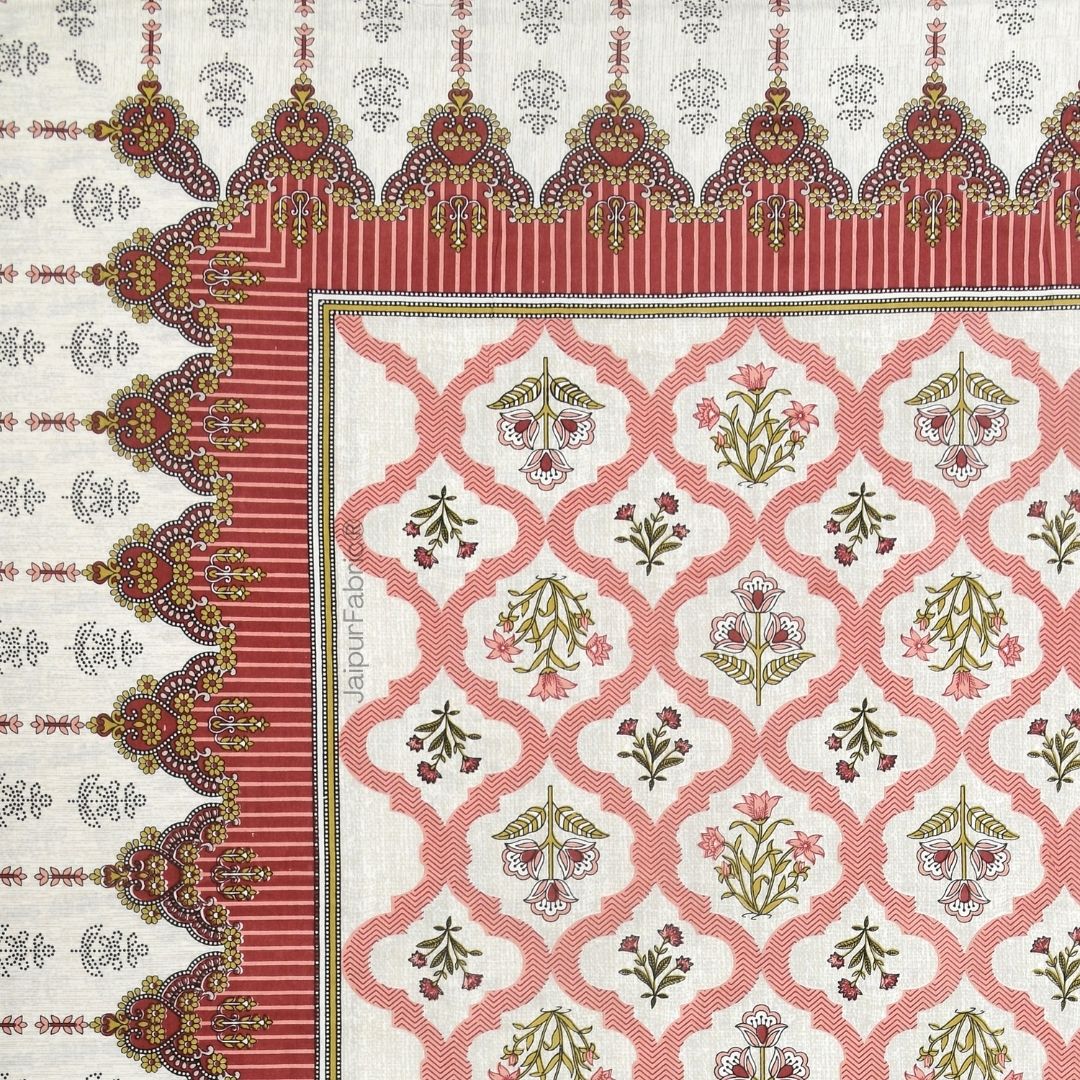 Timeless Red Floral Block Print Pure Cotton Double Bedsheet