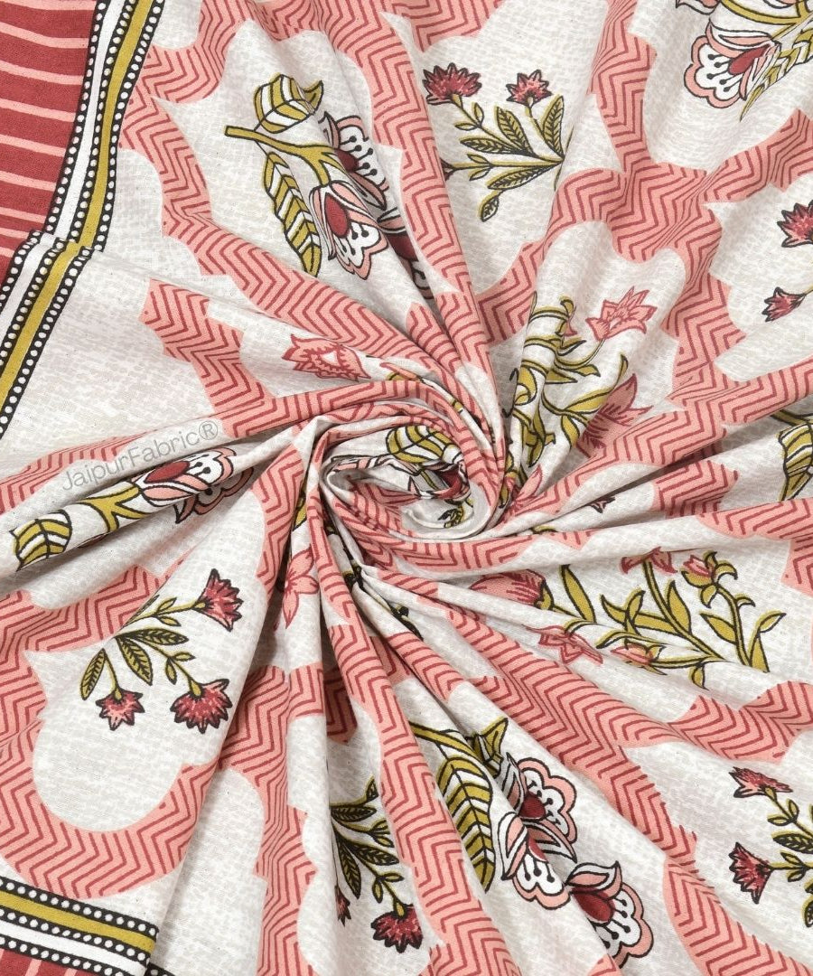 Timeless Red Floral Block Print Pure Cotton Double Bedsheet