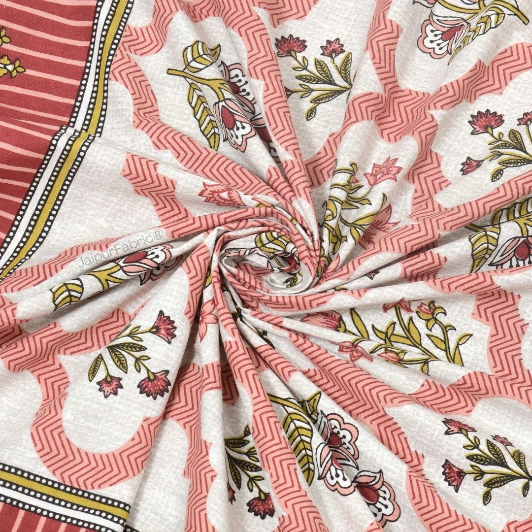 Timeless Red Floral Block Print Pure Cotton Double Bedsheet