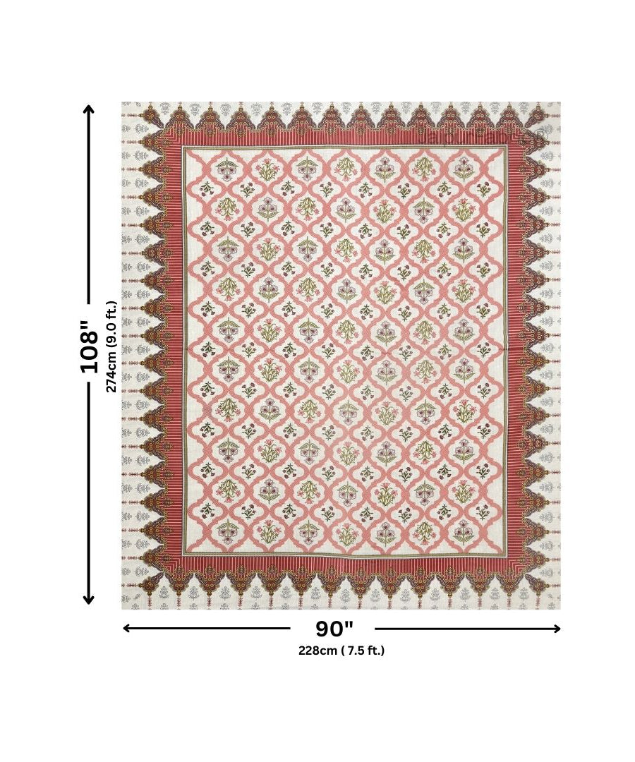 Timeless Red Floral Block Print Pure Cotton Double Bedsheet