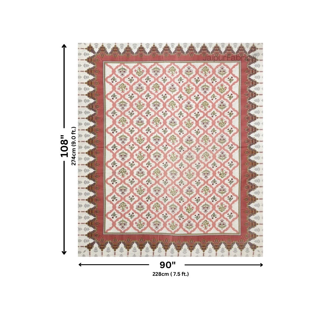 Timeless Red Floral Block Print Pure Cotton Double Bedsheet