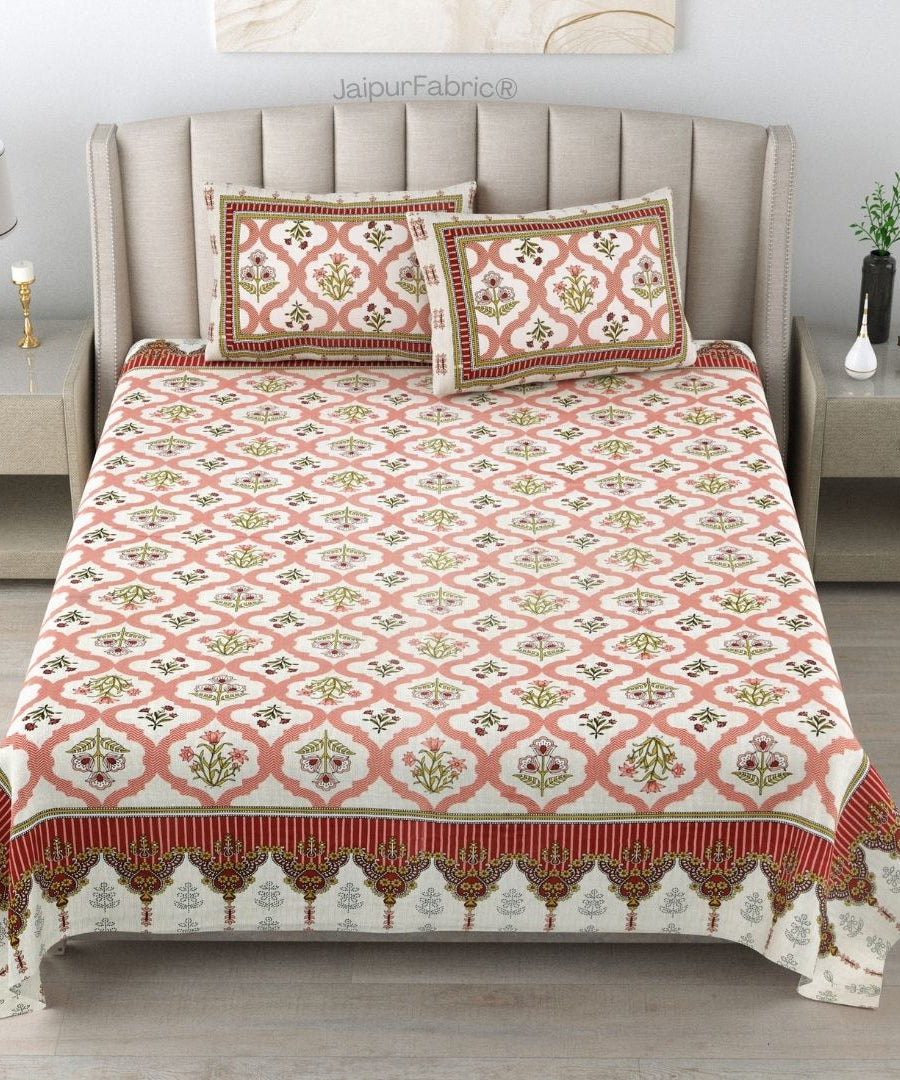 Timeless Red Floral Block Print Pure Cotton Double Bedsheet