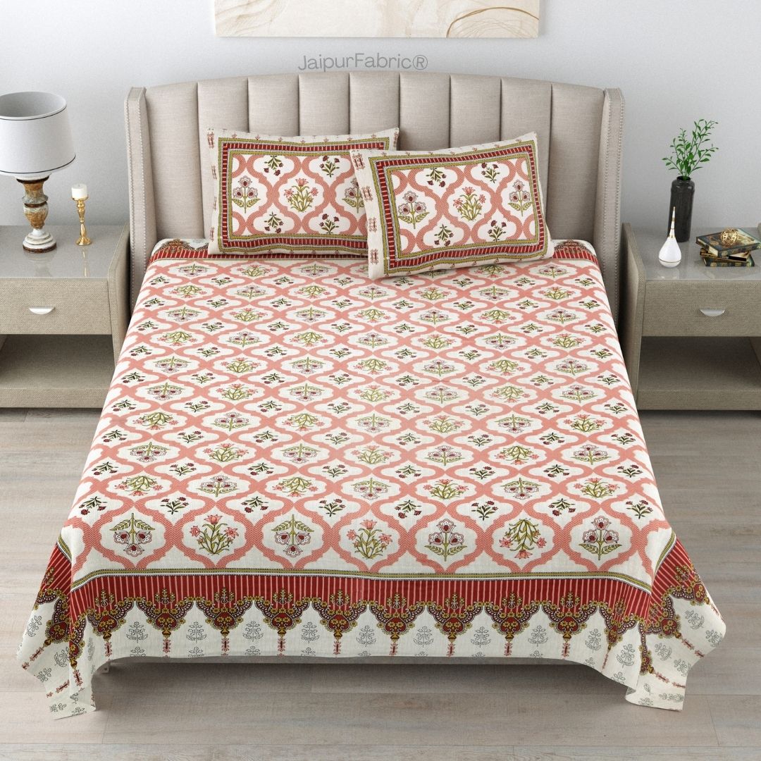 Timeless Red Floral Block Print Pure Cotton Double Bedsheet