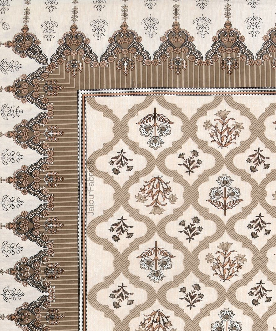 Timeless Biege and Brown Floral Block Print Pure Cotton Double Bedsheet