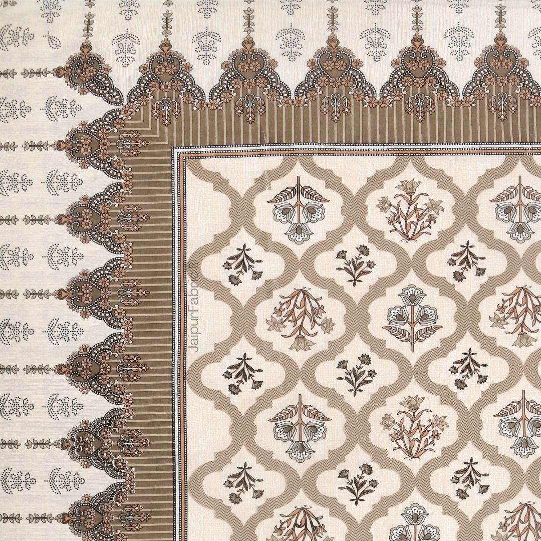 Timeless Biege and Brown Floral Block Print Pure Cotton Double Bedsheet
