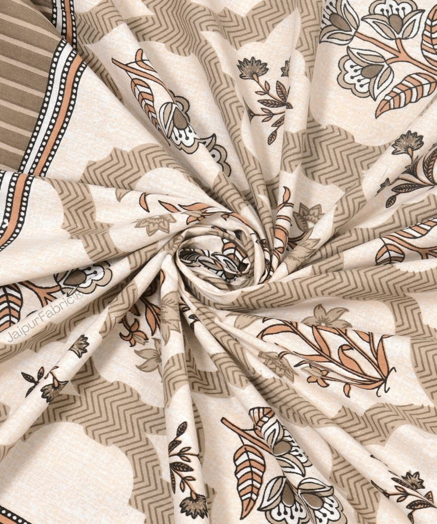 Timeless Biege and Brown Floral Block Print Pure Cotton Double Bedsheet