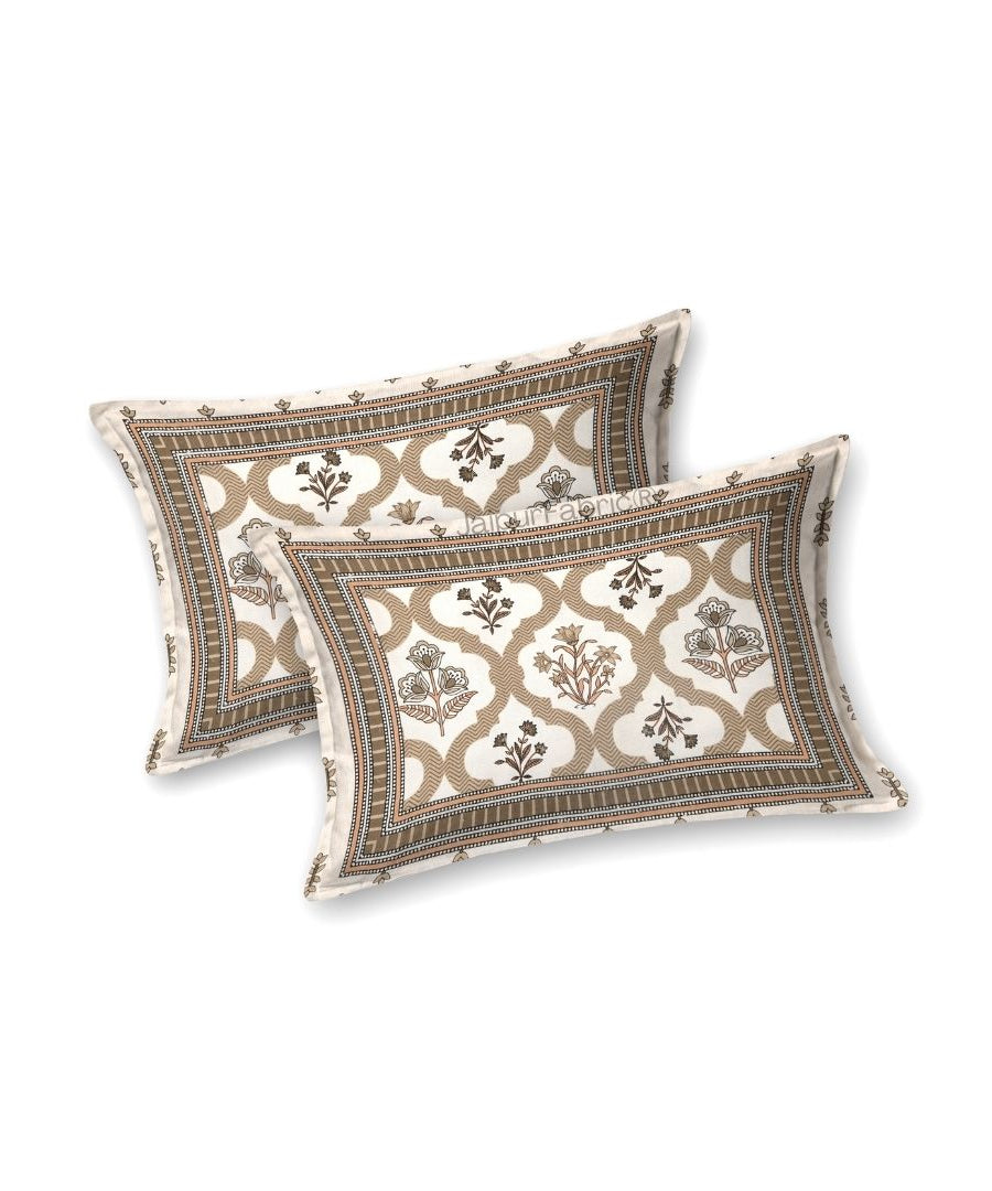 Timeless Biege and Brown Floral Block Print Pure Cotton Double Bedsheet
