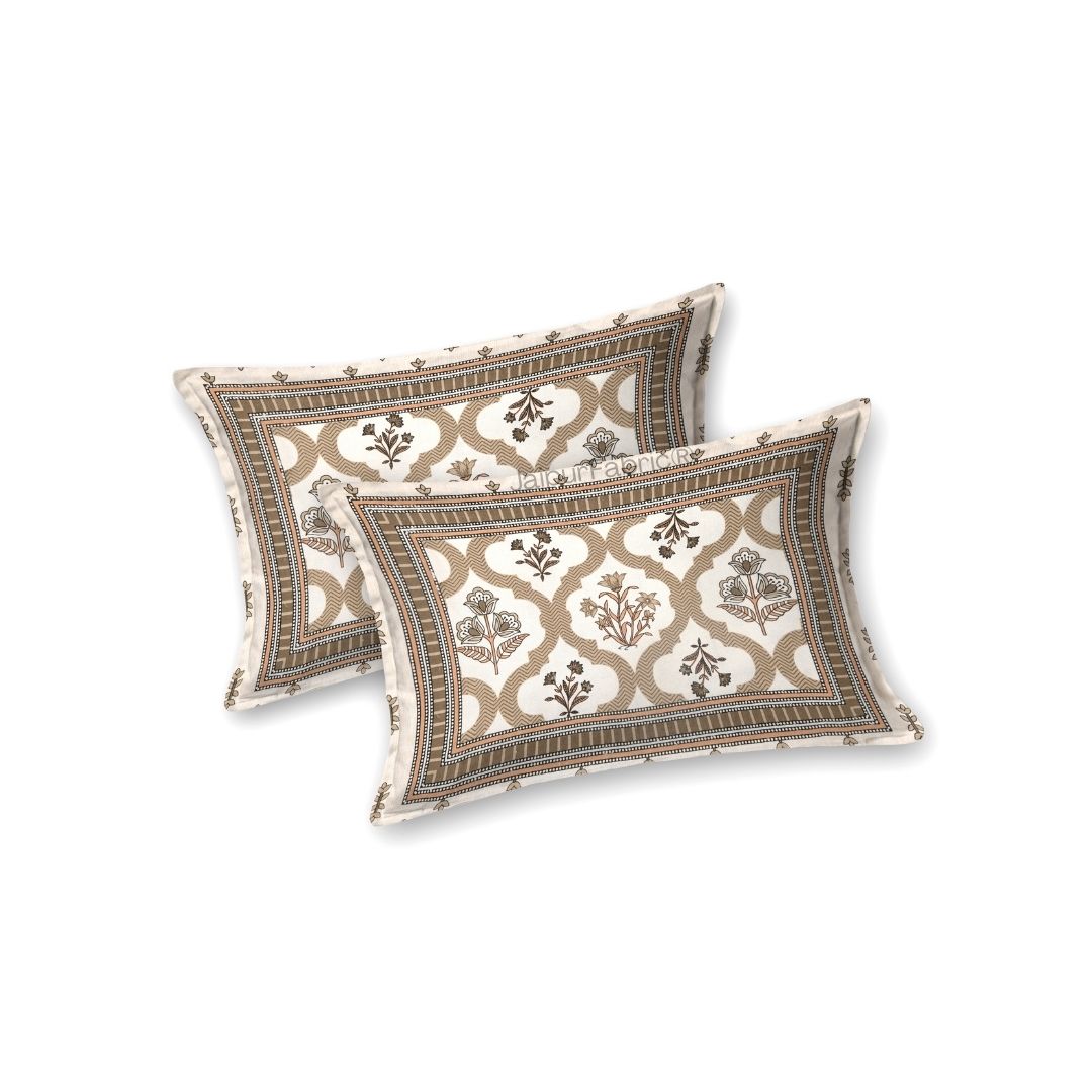 Timeless Biege and Brown Floral Block Print Pure Cotton Double Bedsheet