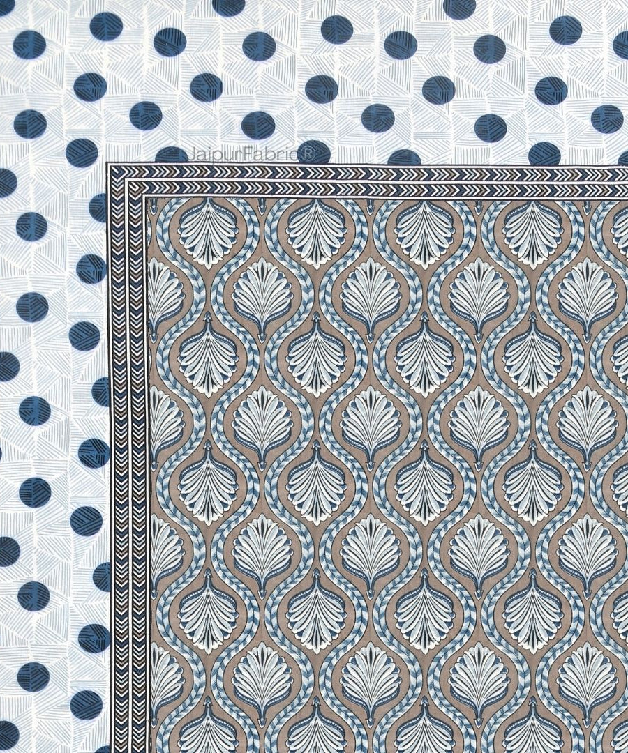 Charming Grey and Blue Polka Dot Pure Cotton Double Bedsheet