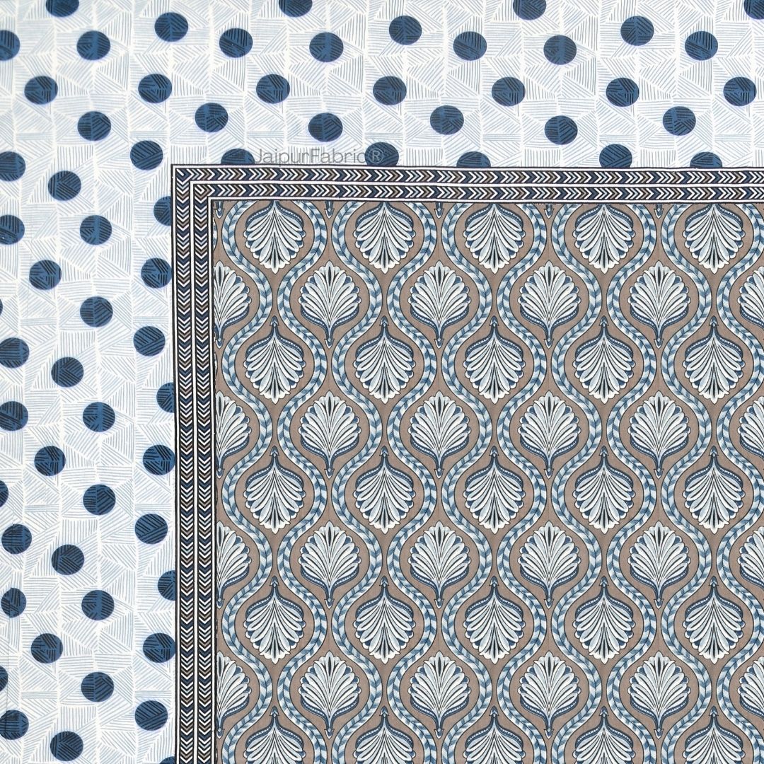 Charming Grey and Blue Polka Dot Pure Cotton Double Bedsheet