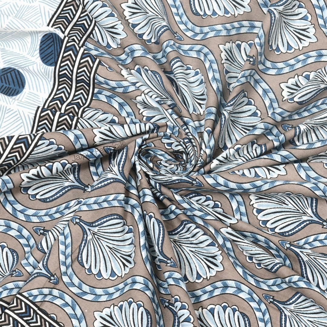 Charming Grey and Blue Polka Dot Pure Cotton Double Bedsheet