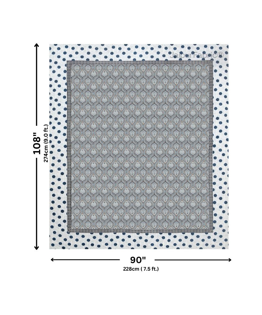 Charming Grey and Blue Polka Dot Pure Cotton Double Bedsheet