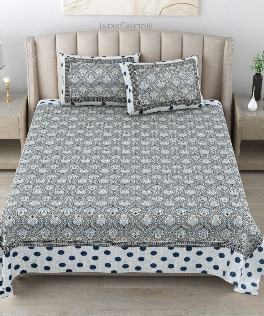 Charming Grey and Blue Polka Dot Pure Cotton Double Bedsheet