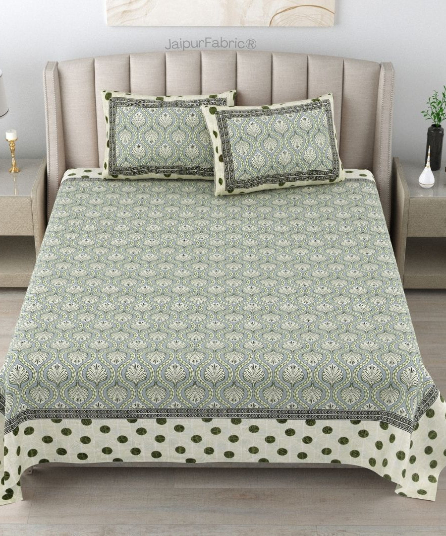 Charming Green Polka Dot Pure Cotton Double Bedsheet